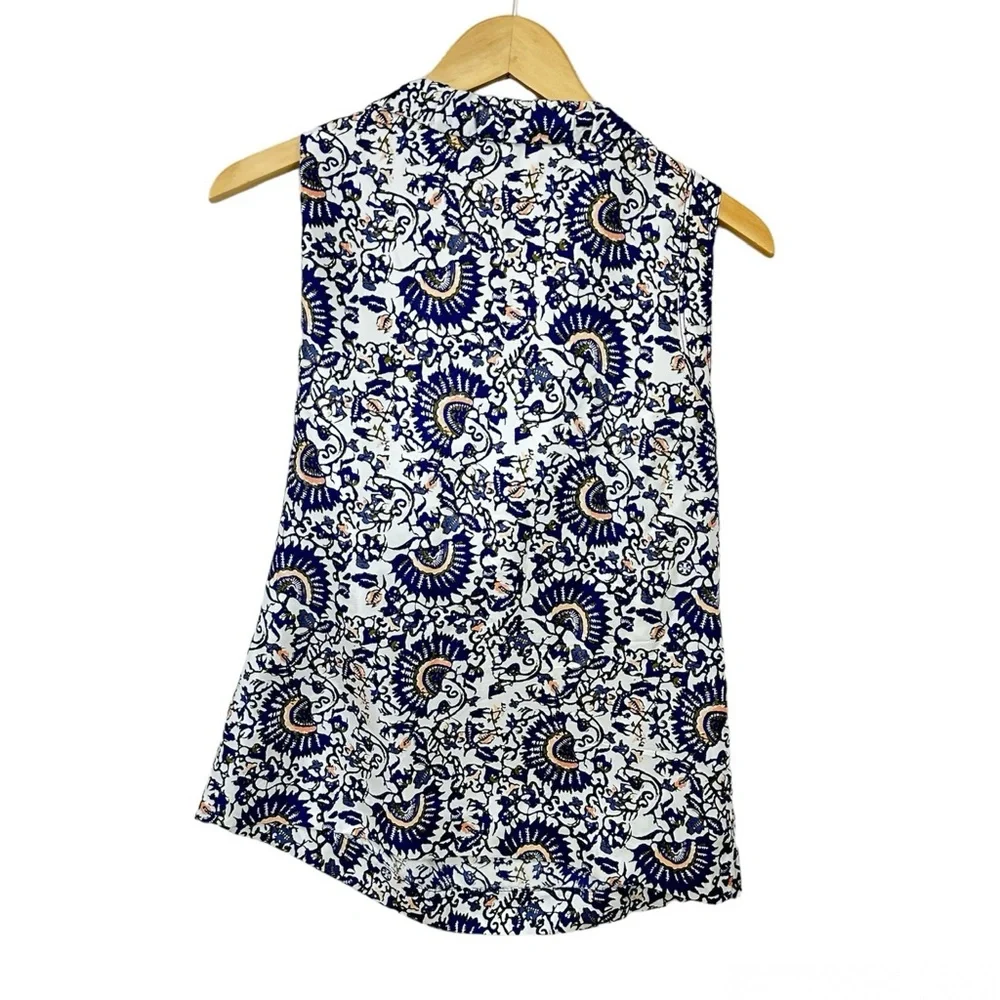 Tory Burch Silk Floral Blouse Top Tie-Neck Sleeveless Blouse Women’s‎ Sz 4 NWOT